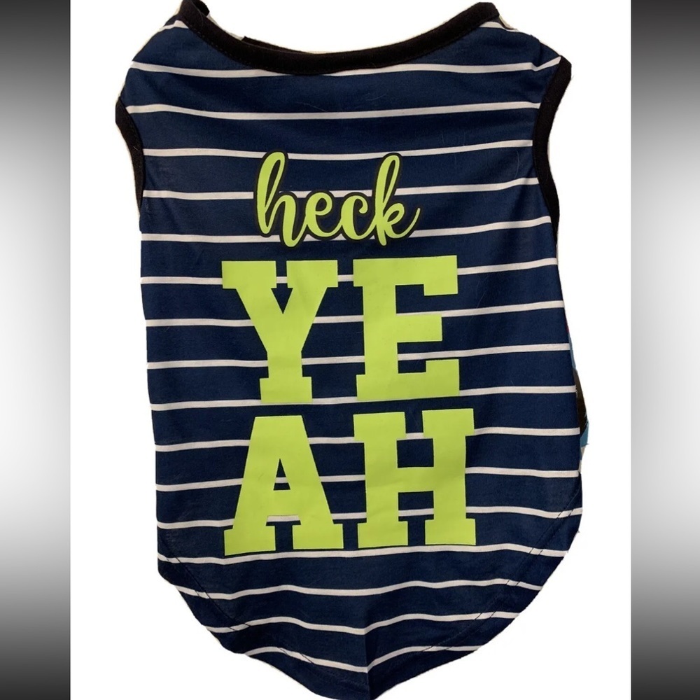 NWT Dog Pet Shirt-Large “Heck Yeah” Fun Summer Stripe Blue Green